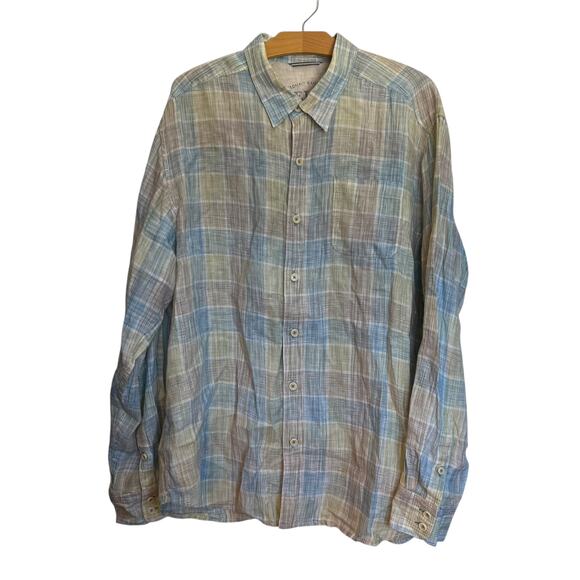 Tommy Bahama Relax Plaid Linen Button Down Shirt Long Sleeve Pastel Blue XL - Picture 1 of 11